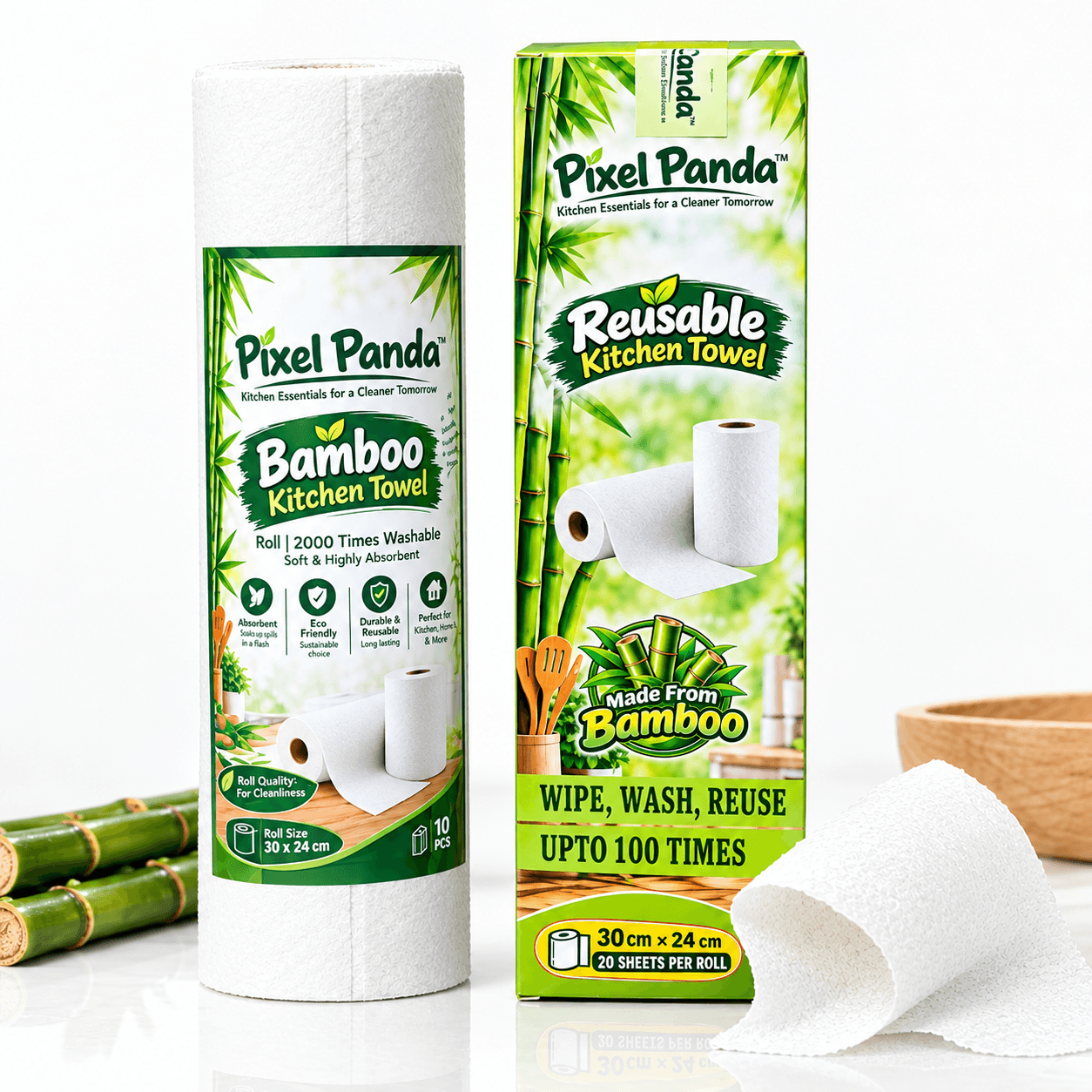 Bamboo Kitchen Towels on White Studio Set